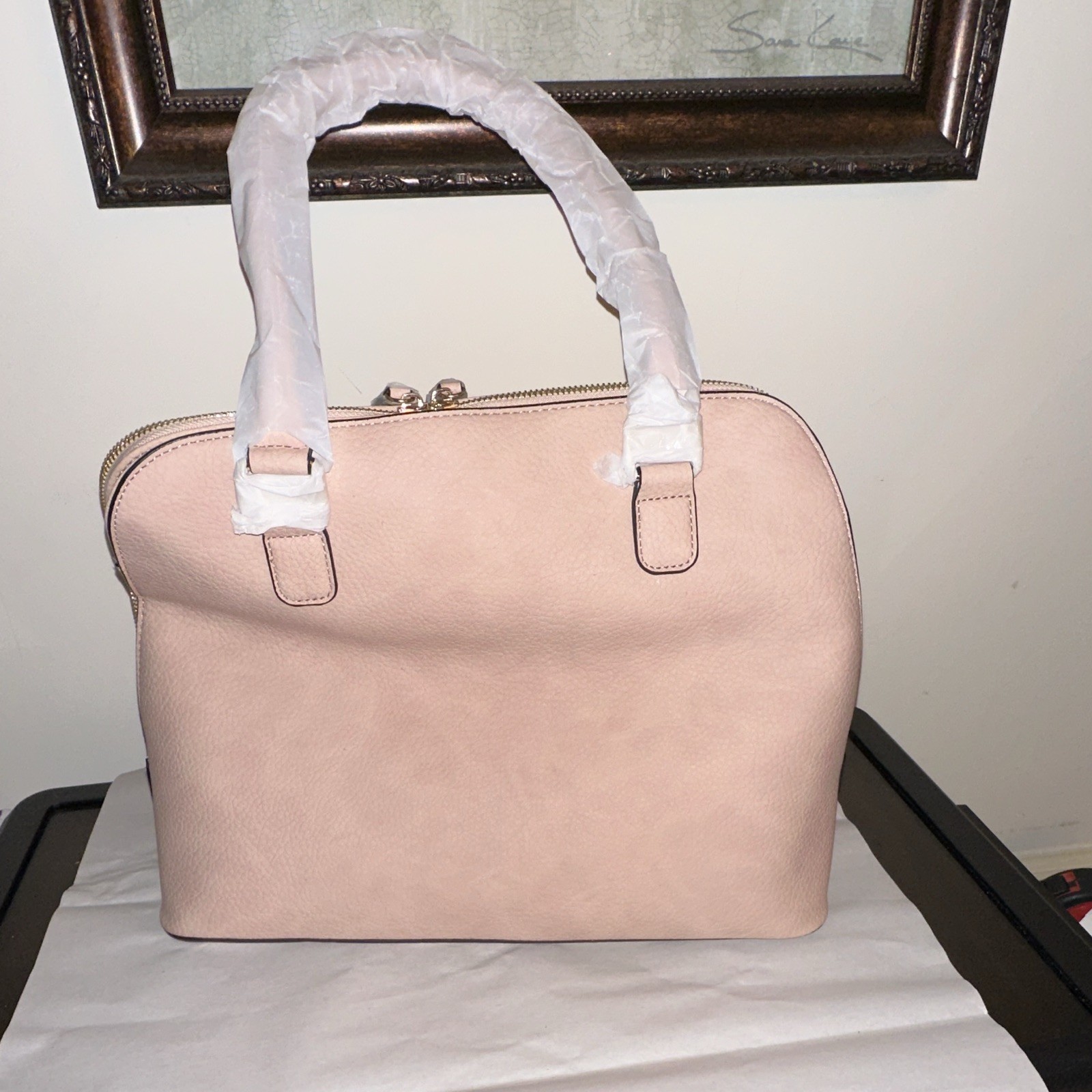 MARC New York Andrew Marc Pink Pebbled Studded Satchel, Zip, Gold Hardware