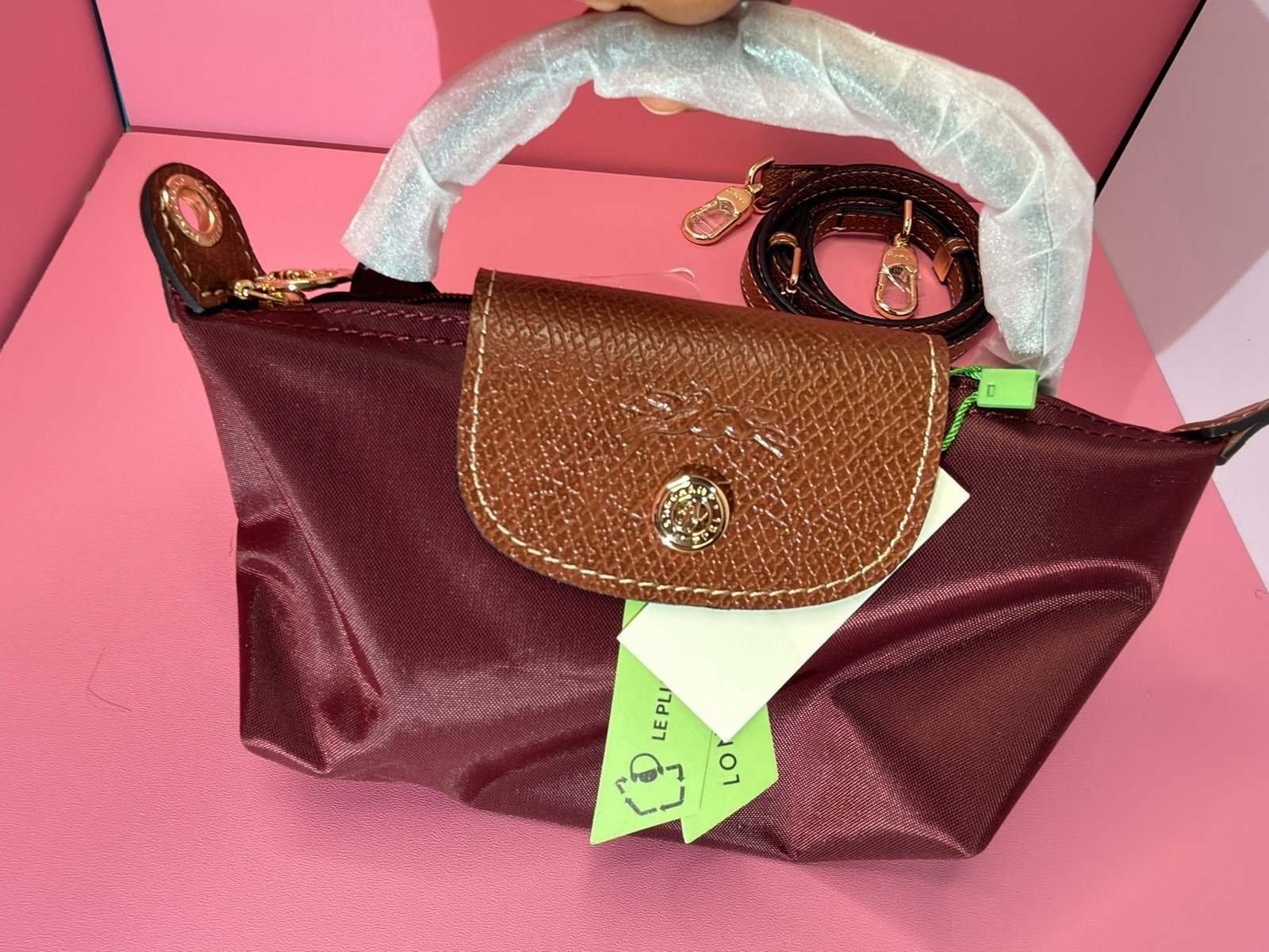 Longchamp Burgundy Small Top Handle Bag Zip Snap w/ Adjustable Detachable Strap