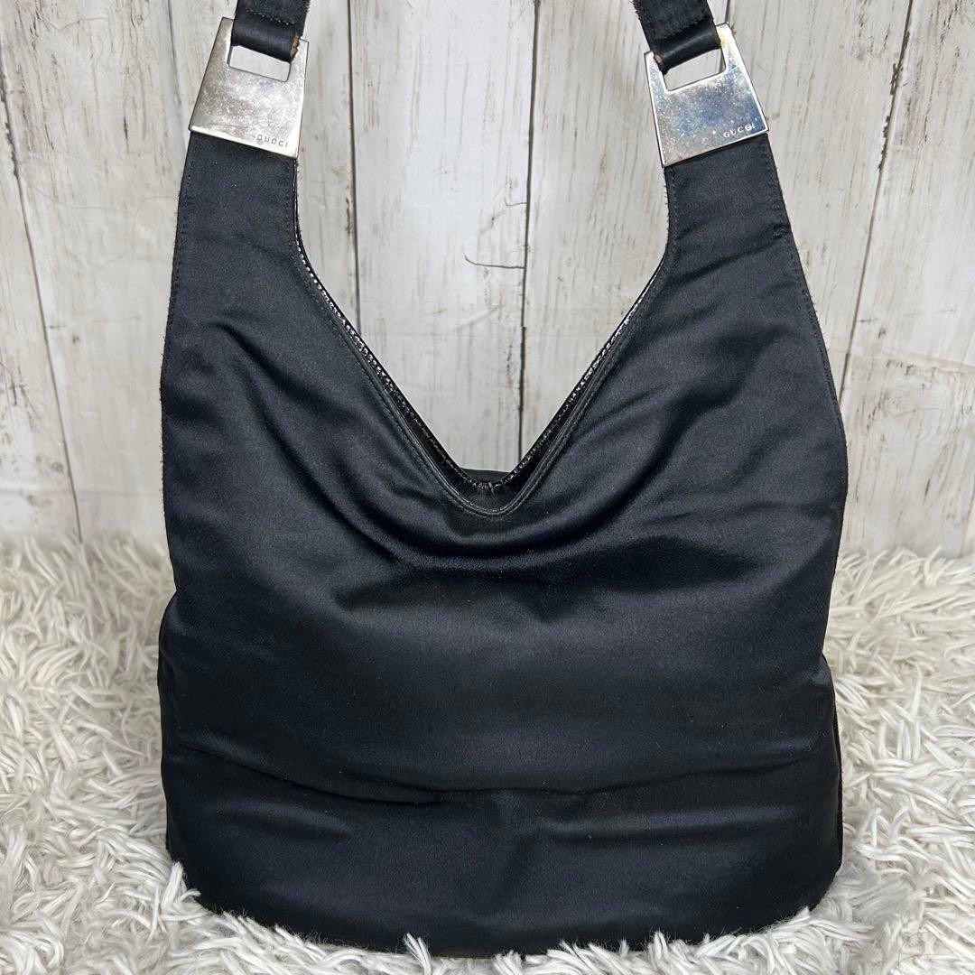 GUCCI Nylon Leather One Shoulder Bag Black Women Auth 6.29 x 10.62 x 4.33inch