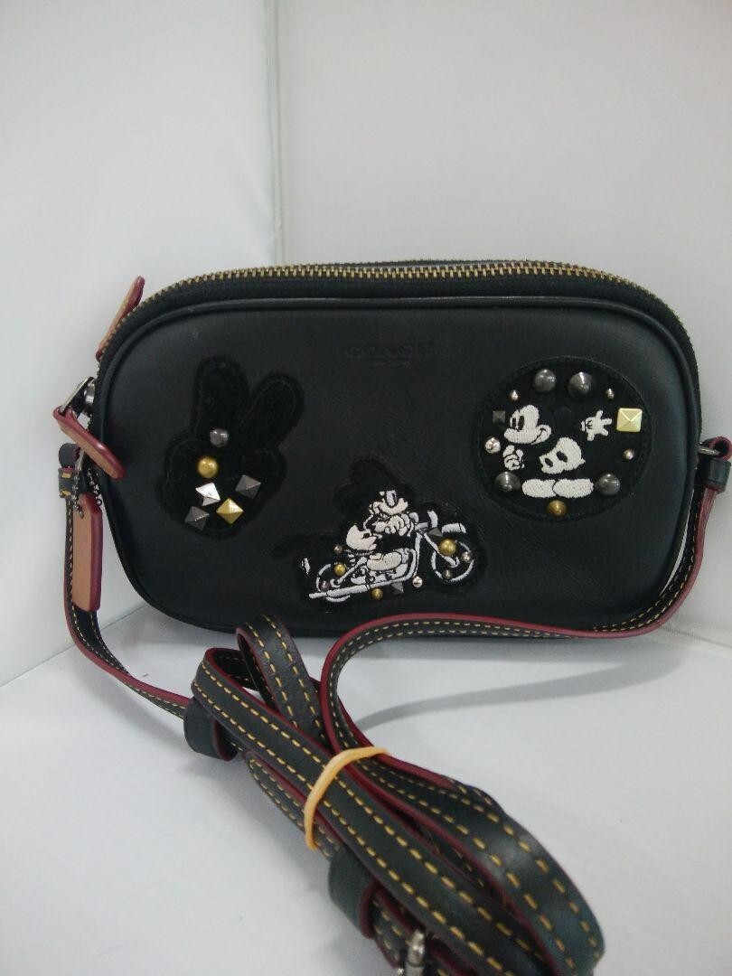 Used COACH One Shoulder Bag Disney Mickey Black Shoulder Bag A1777-F59532 ‘778