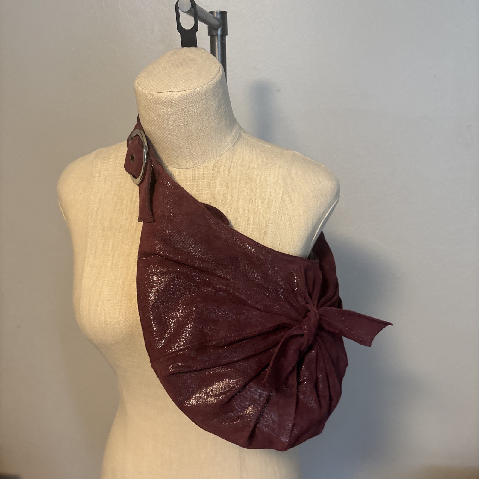 Rafe New York Hobo Metallic Bow Purple Shoulder Bag with Zipper Accent for Women