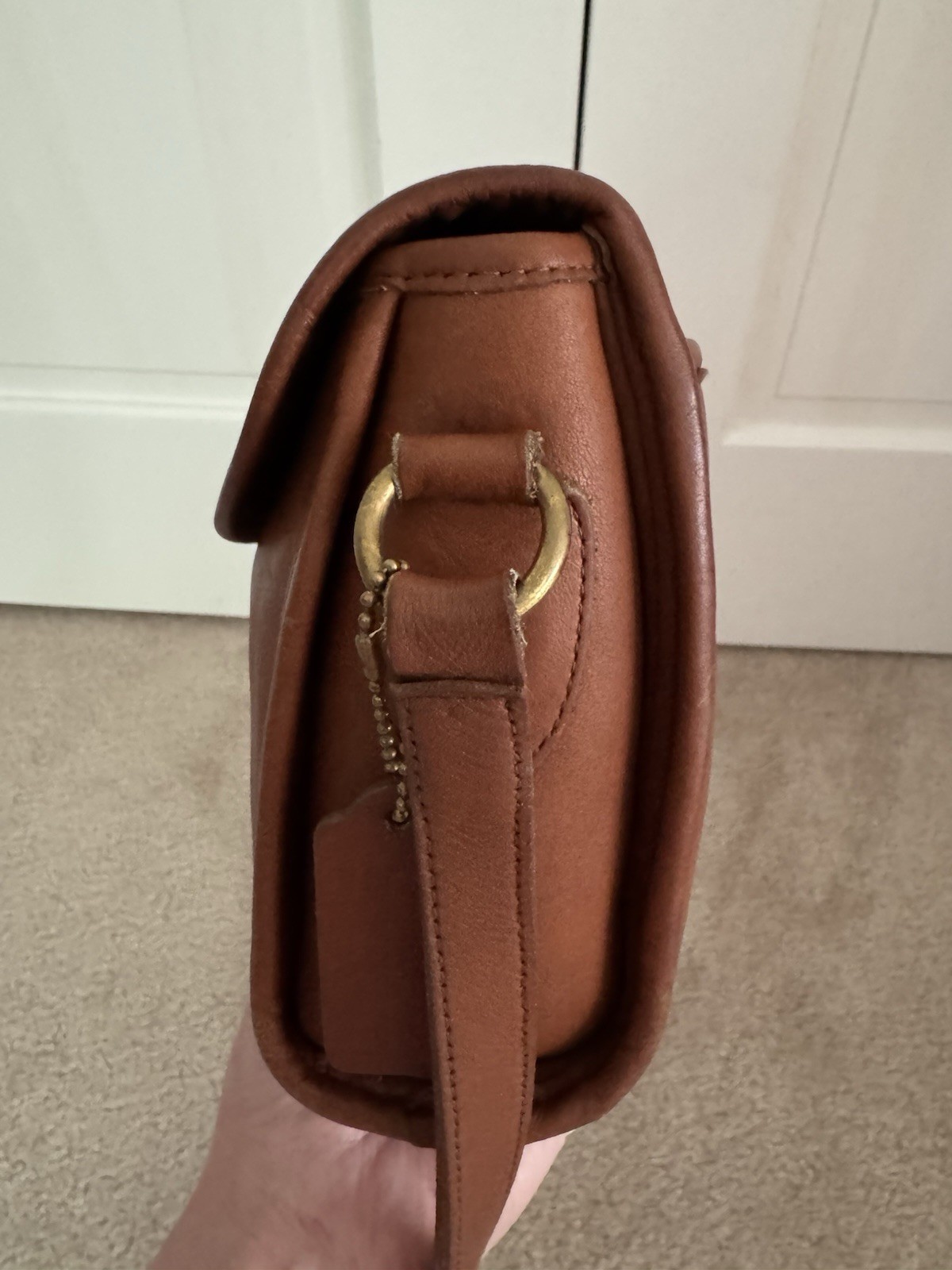 Vintage Coach Bag Devon 9908 Crossbody Shoulder British Tan Leather & Brass