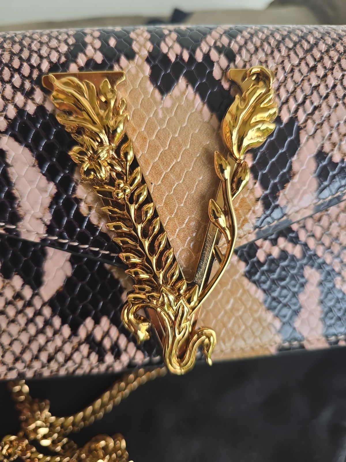 Versace Virtus Calf Leather Python Print Mini Crossbody Shoulder Bag $1350 COA