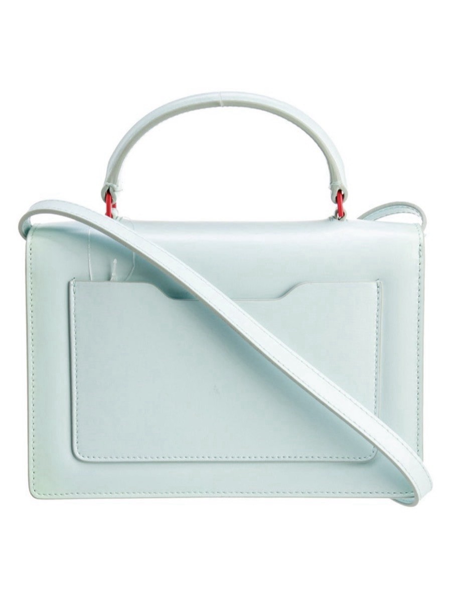 Off-White Jitney Top Handle Bag Light Blue Leather Red Arrow Logo Crossbody
