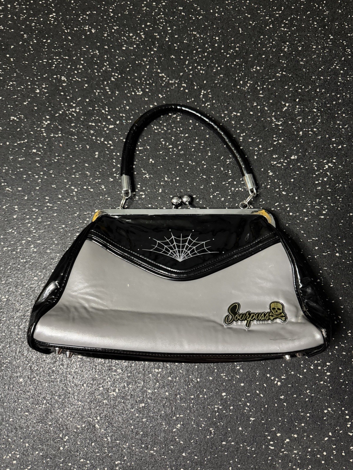 Sourpuss Spiderweb Black Gothic Retro Rockabilly Purse Kissing Latch Some Wear
