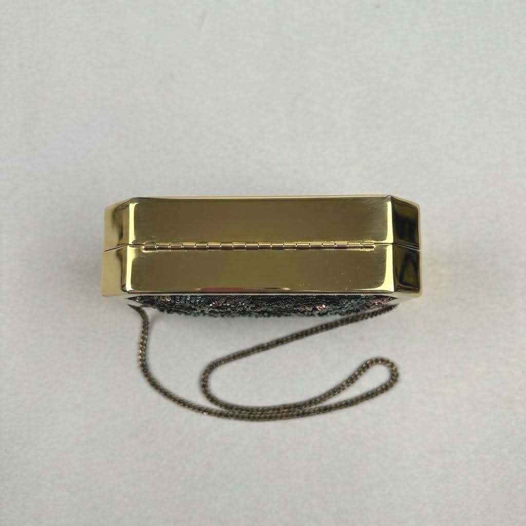 70s Vintage Micro‑Beaded Mosaic Gold‑Tone Evening Boho Clutch Handbag