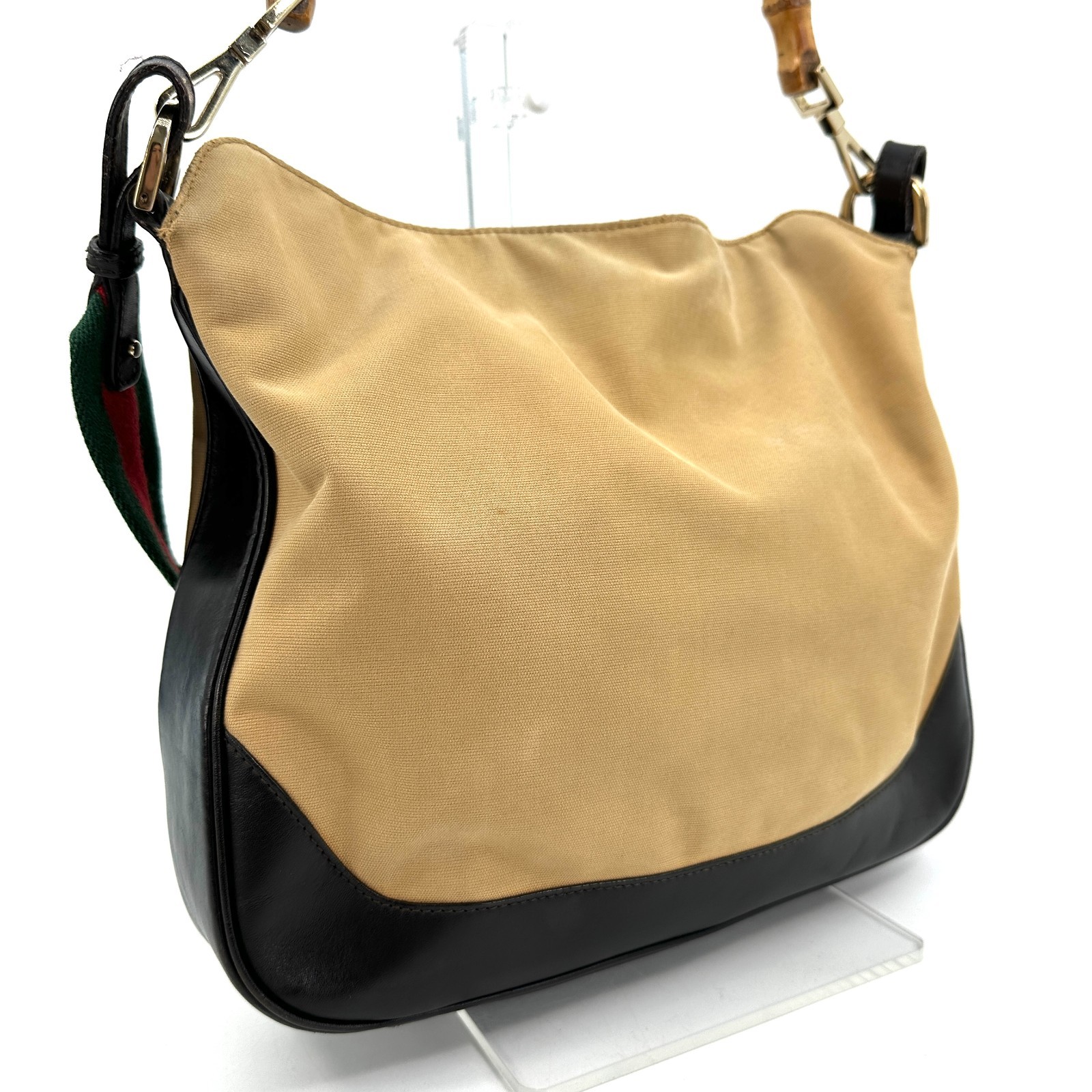Gucci Hand Bag Shoulder Bag Sherry 2Way Canvas Bamboo Authentic 289T0275