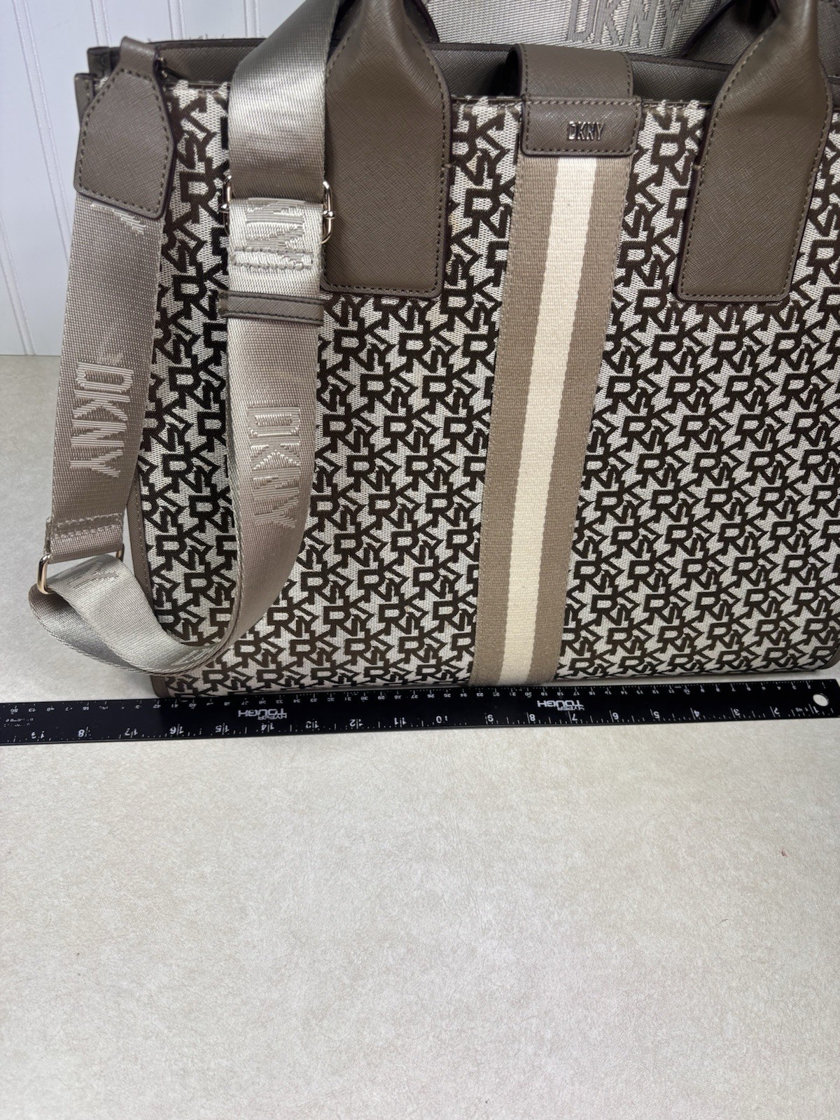 DKNY Carlita Book Tote + Shoulder Strap Purse Bag Monogram Embroidered