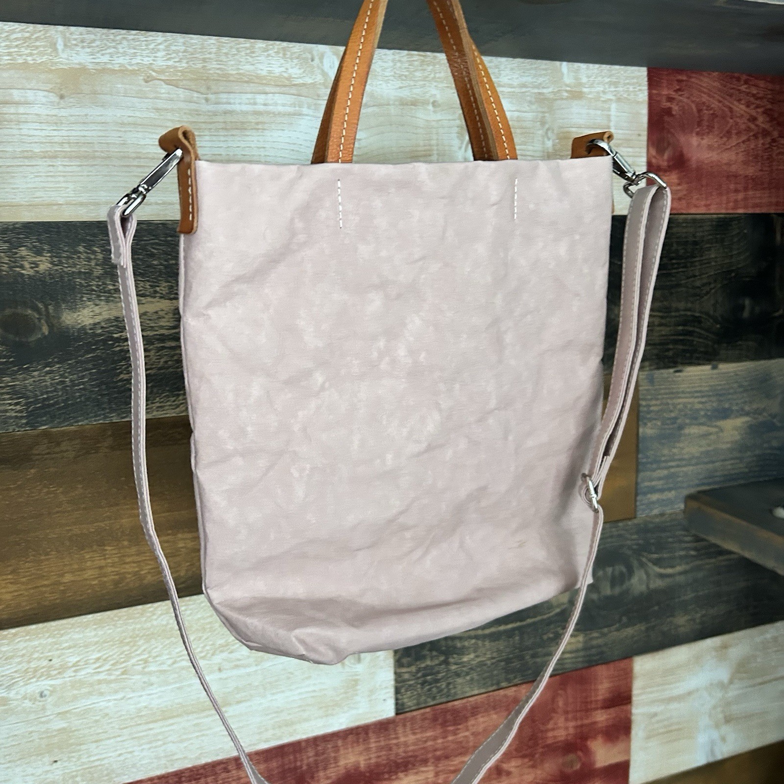 UASHMAMA Pink Washable Paper Leather Shoulder Bag Handles Adjustable Strap Italy