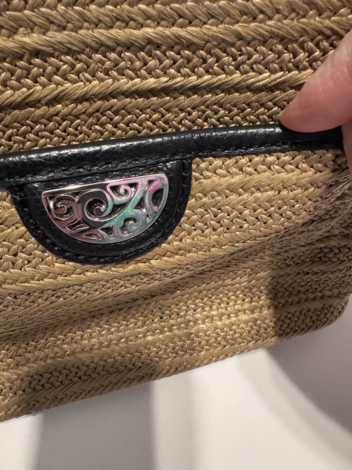 $315 Brighton Pretty Tough Jojo Straw Black Leather Organizer Crossbody Bag EUC