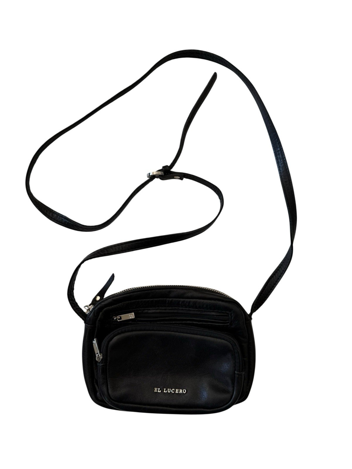 EL Lucero Leather Shoulder Bag Purse Black Size Small 6×8 Good Condition