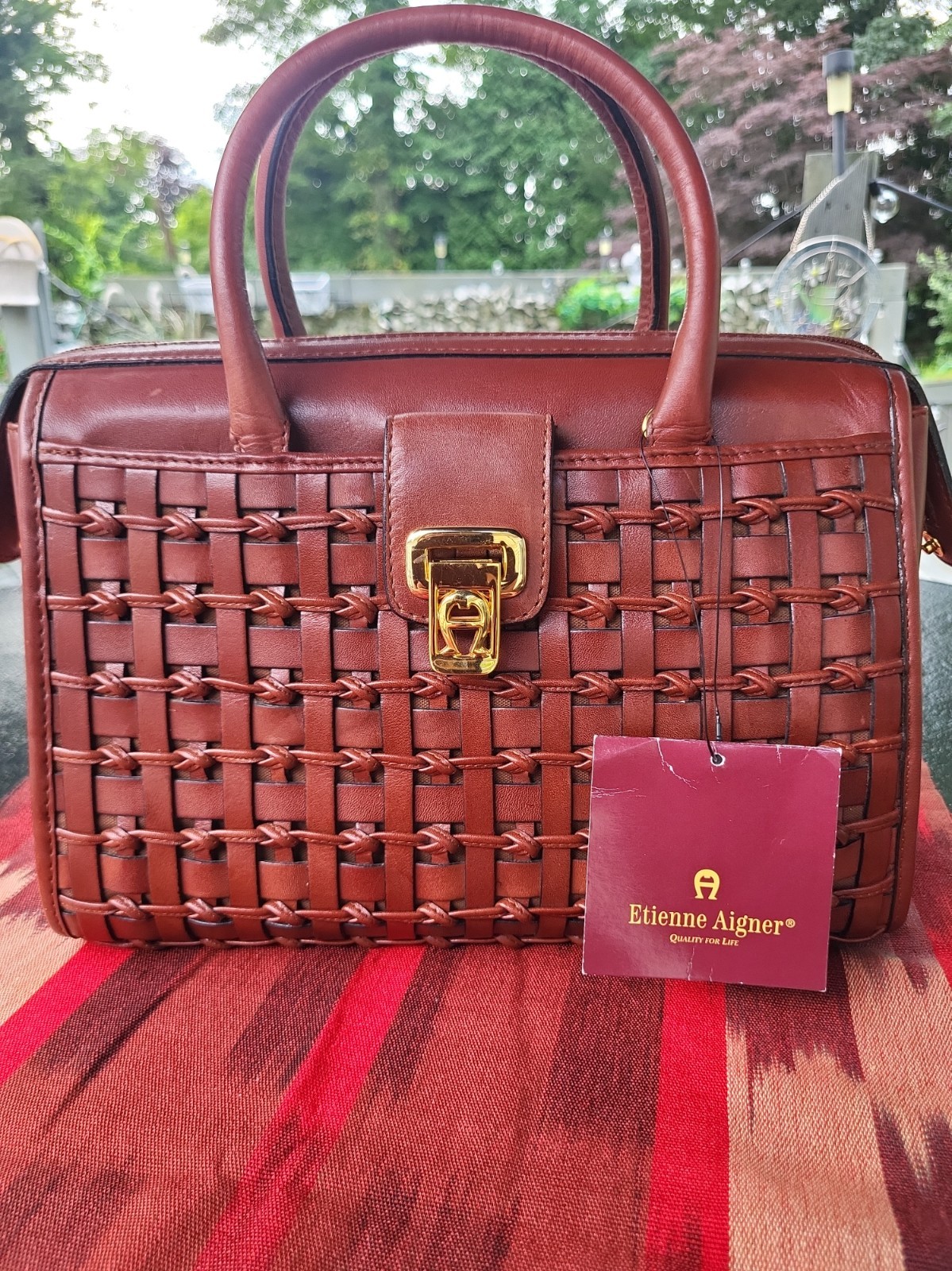 Vintage Etienne Aigner Madrid Collection Basketweave Leather in Tobacco NWT RARE