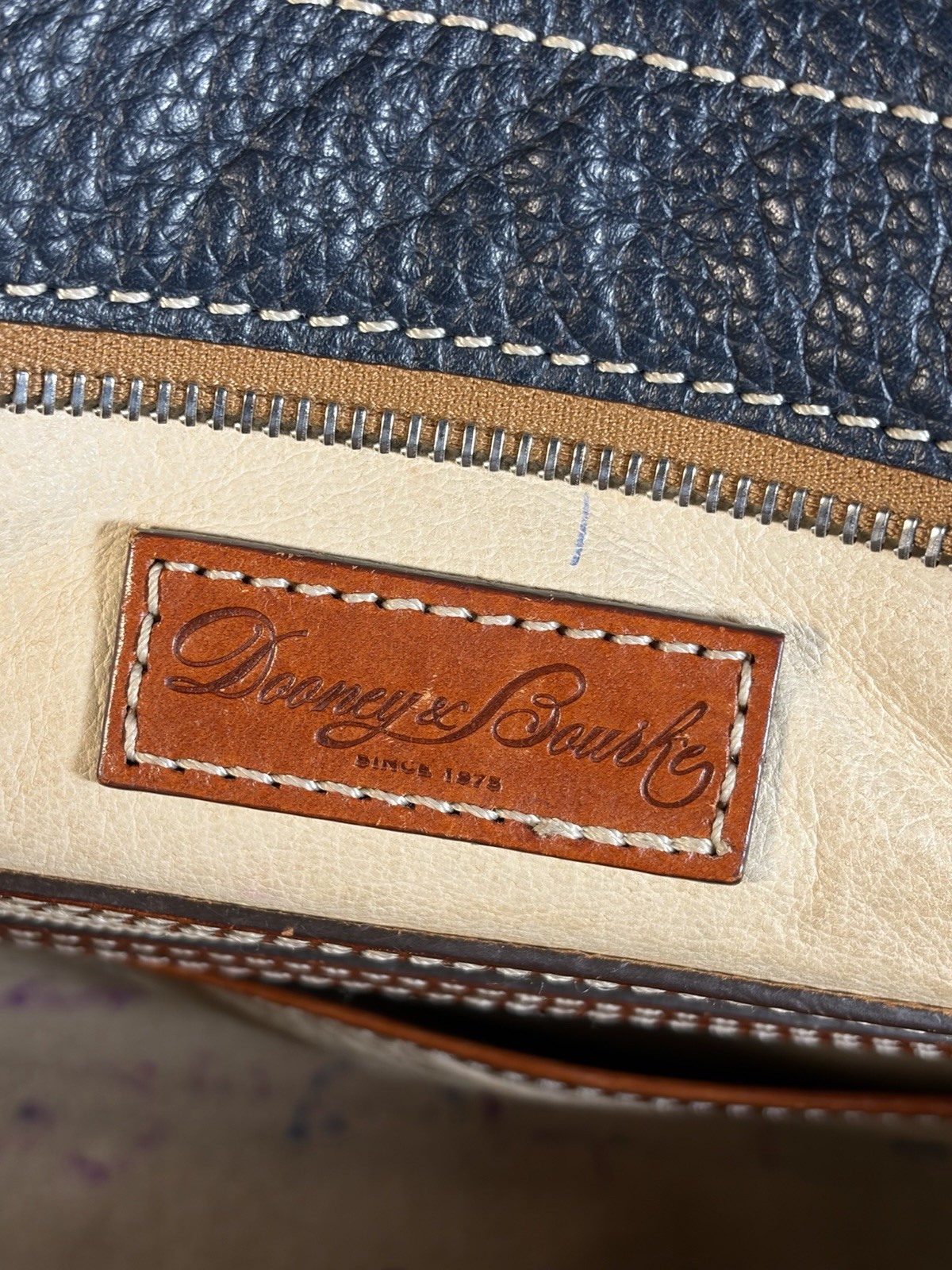 Dooney & Bourke Cambridge Zip Satchel Navy Blue Pebble Leather