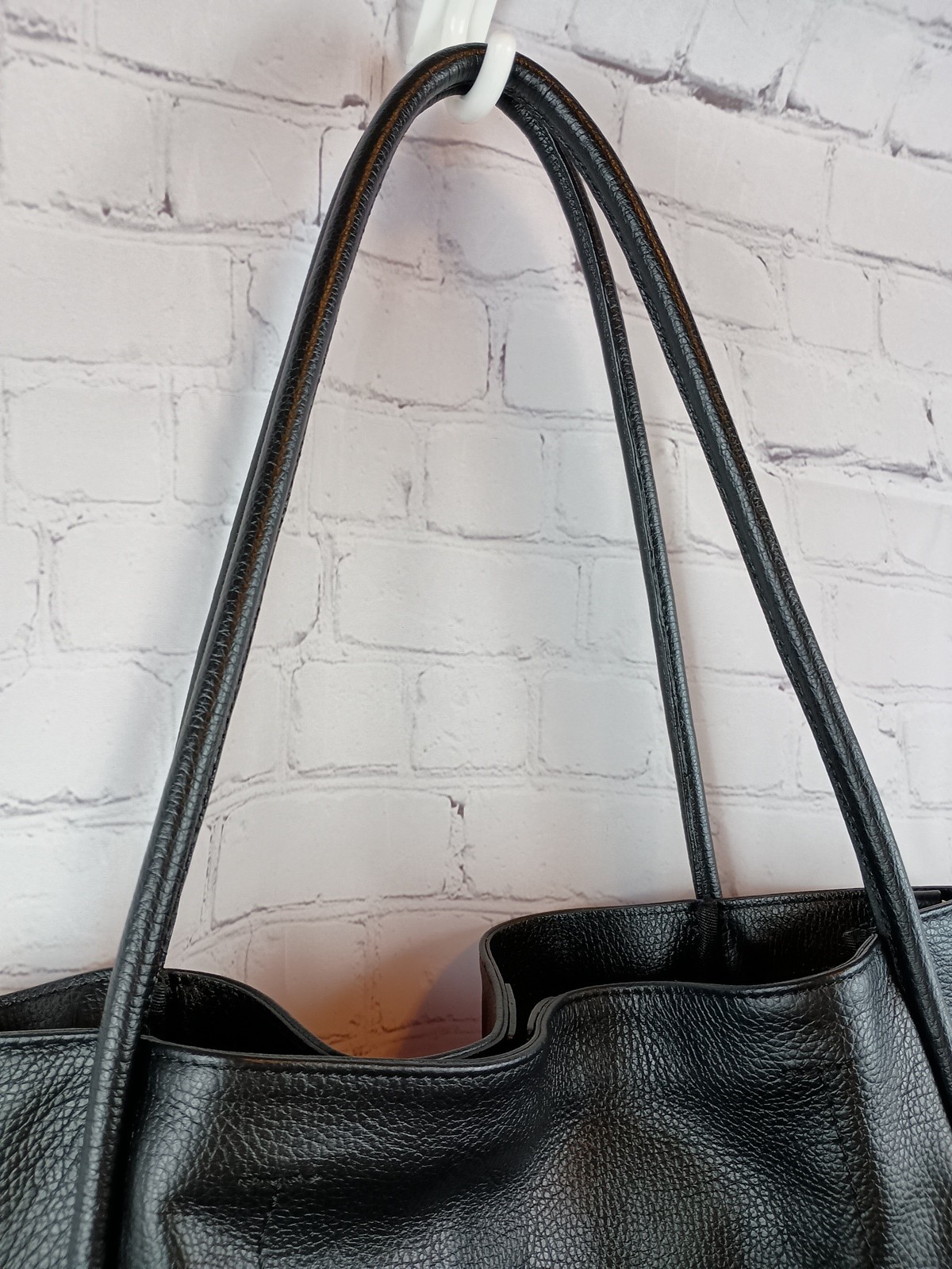 Divina Firenze Black Pebbled Leather Shoulder Tote Bag Made In Italy
