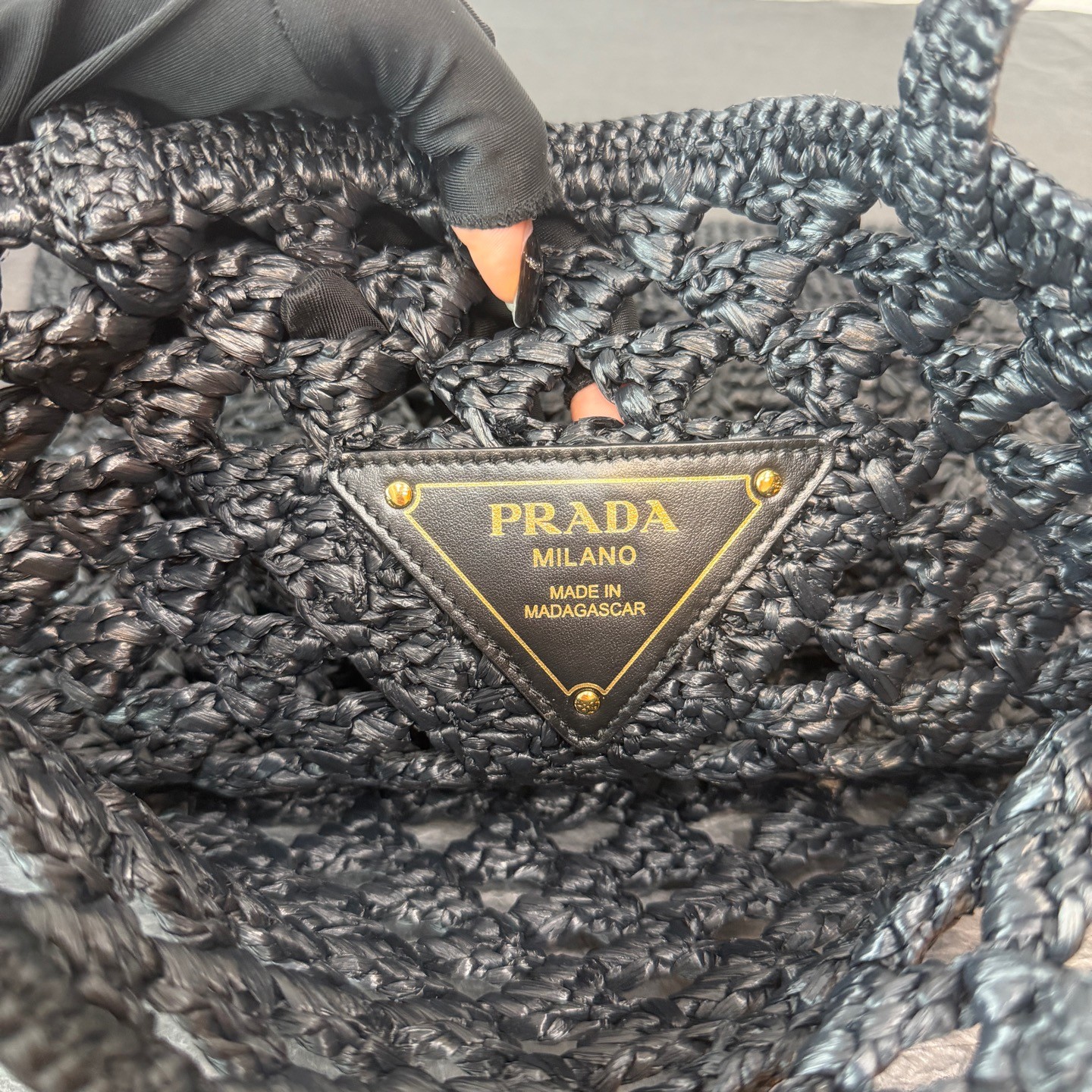 Prada Raffia Woven Tote Normal Size Black Raffia Daily Handheld Bag Duty Paid