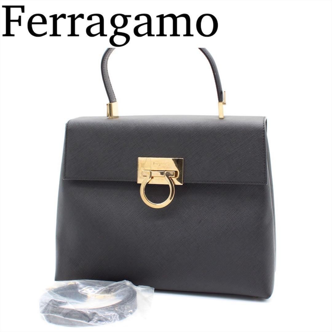 Salvatore Ferragamo Gancini Top Handle 2way Handbag Black Japan 078211
