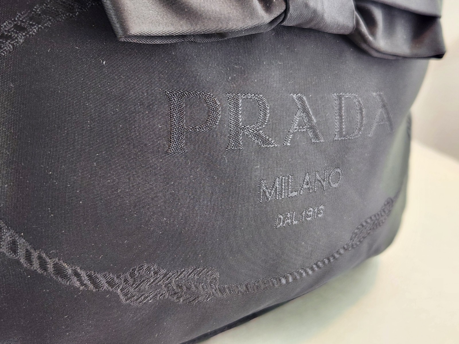 Authentic Prada Milano Ribbon Tessuto Tote Bag Hand Black Handbag Nylon 2way Bow