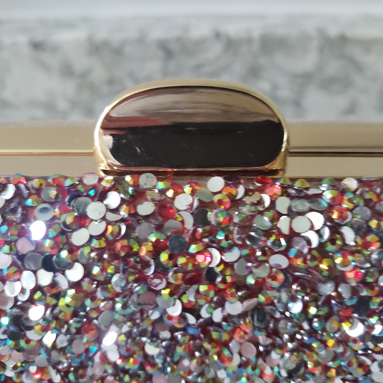 Evening Clutch ~ Champagne Red Multi Color Glitter ~ Chain Strap/Clutch Bag New