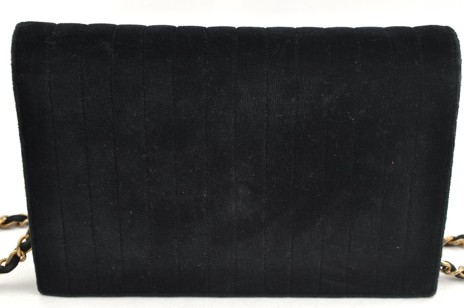 Authentic CHANEL CC Logo Chain Shoulder Cross Body Bag Purse Velour Black AC588