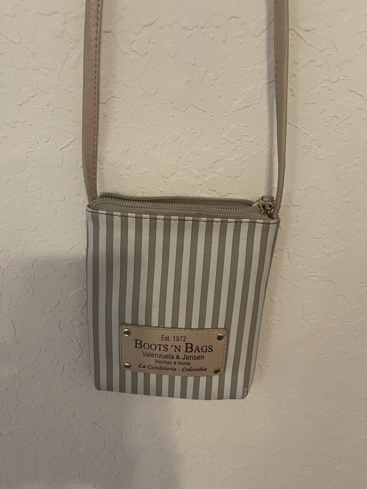 Vintage Boots ‘N Bags Striped Canvas & Leather Crossbody Pouch