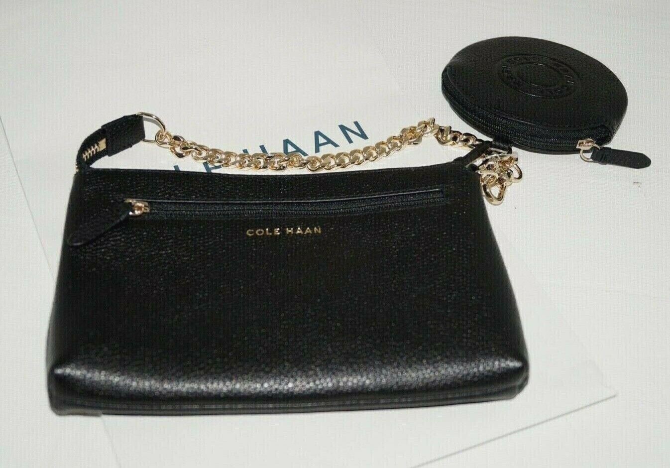 NWT Authentic COLE HAAN GRAND SERIES Black Leather Gold Chain Women’s Mini Bag