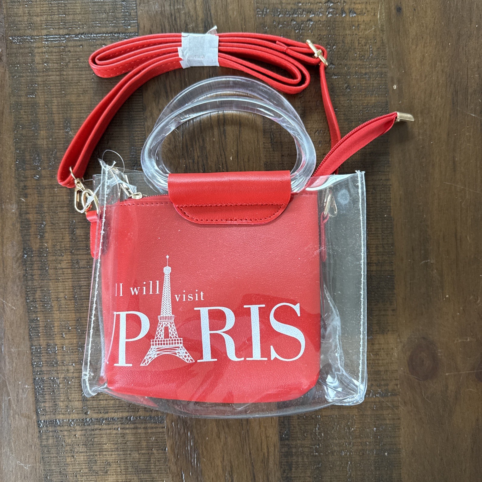 “Emily in Paris”~ I Will Visit PARIS Clear PVC and Red Crossbody