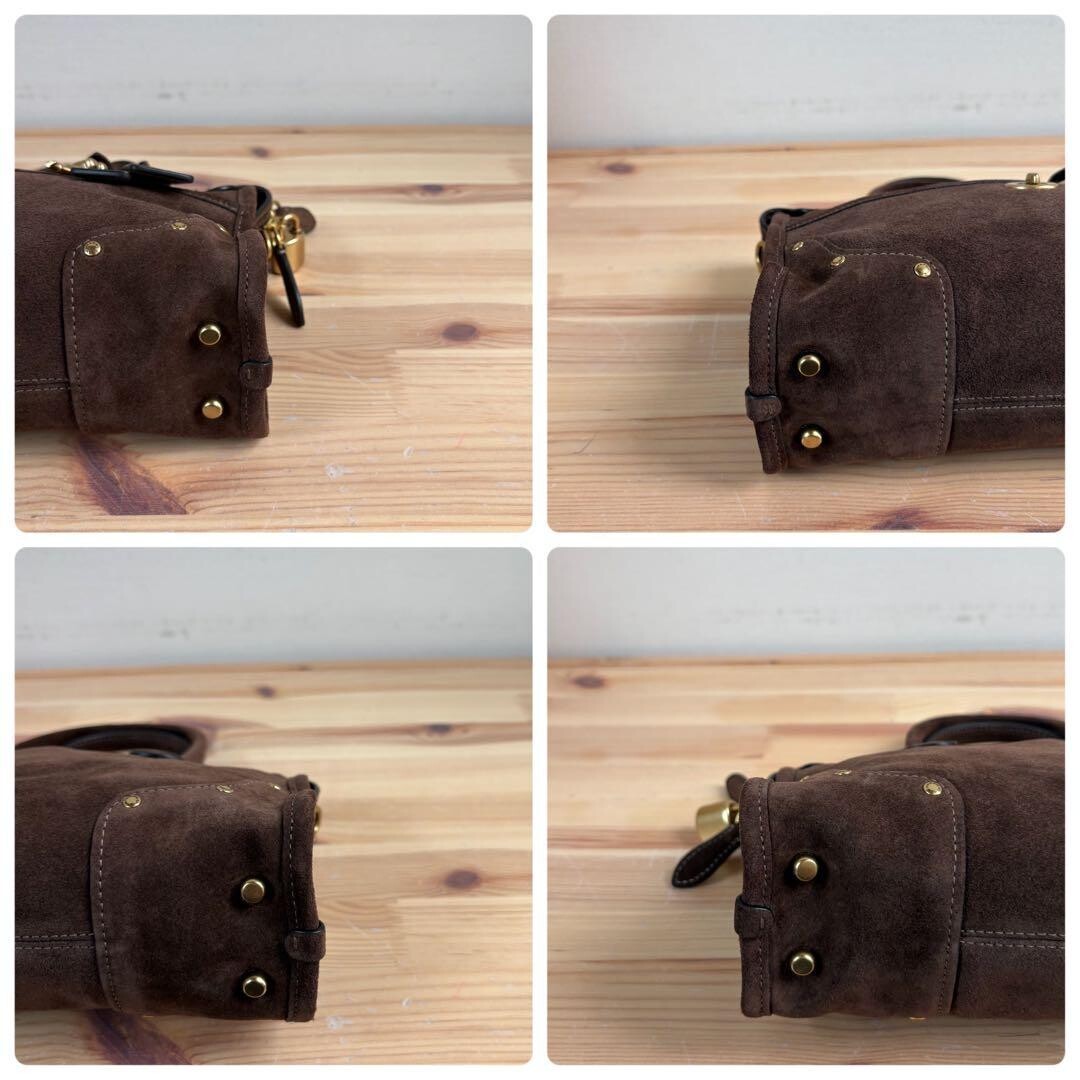 Coach Ryder Satchel Bag 24 Dark Chocolate Suede 2 Way 3 Way Brass Auth