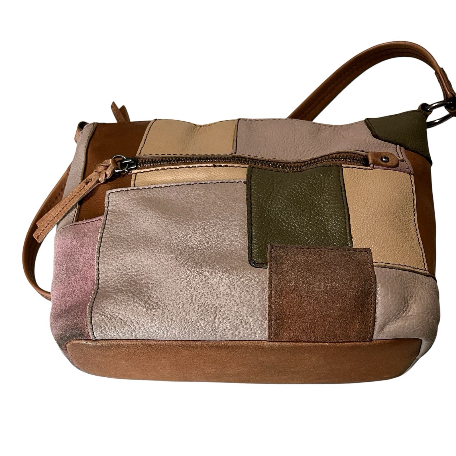 The Sak Indio Patchwork Hobo Leather Suede Shoulder Bag Purse Retired Boho