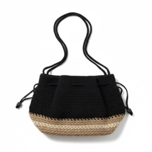 Liz Claiborne Black and Beige Crochet Woven Hand Shoulder Bag