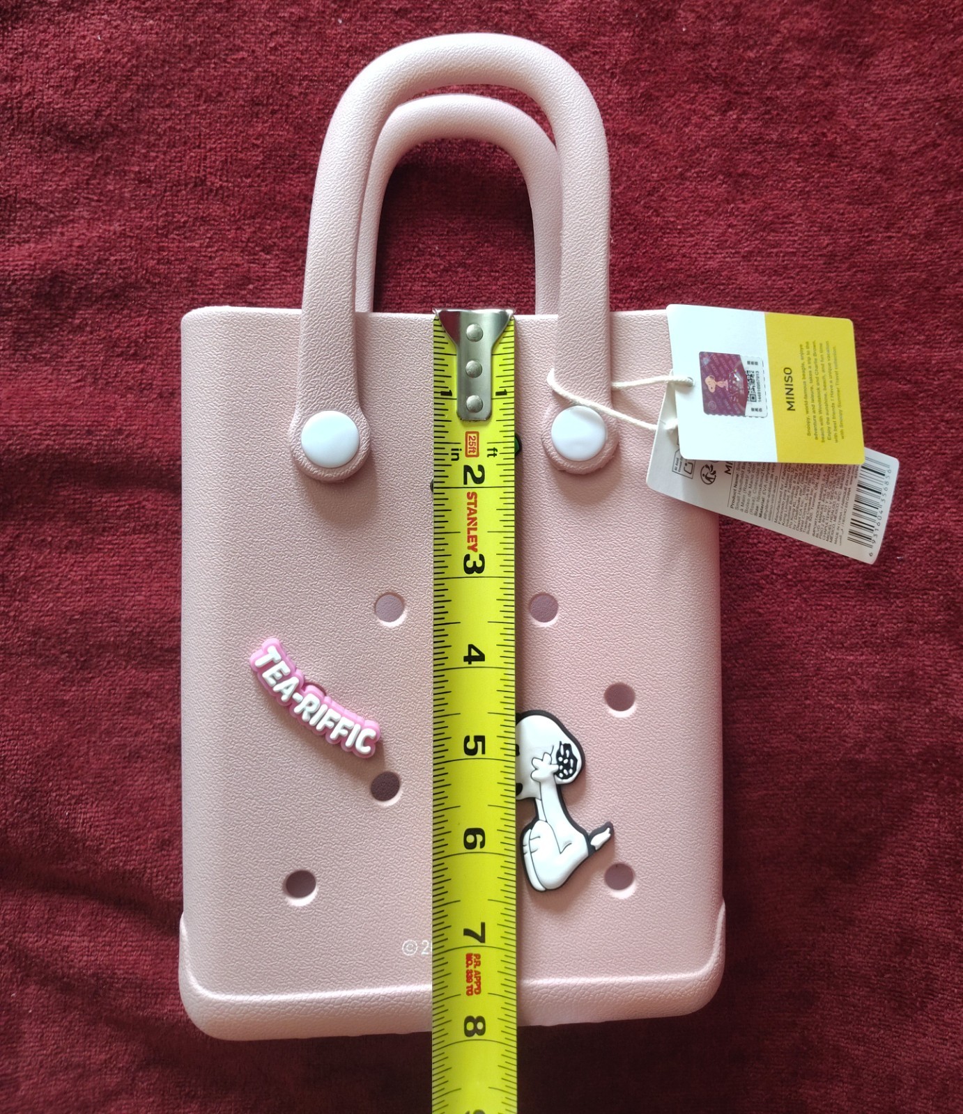 MINISO pink rubber mini tote bag (Bogg style), perforated, for beach or pool