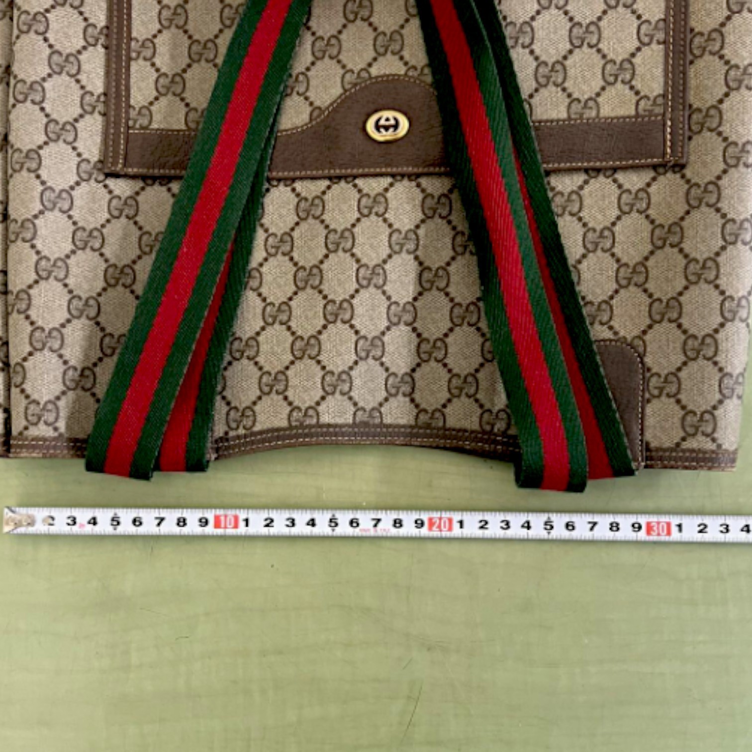 GUCCI Accessory Collection GG PVC Sherry Web Tote Bag Brown Vintage 40.02.003
