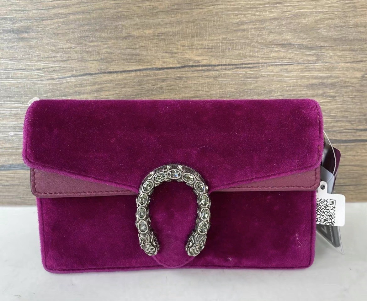Authentic Gucci Dionysus Purple Suede Chain Wallet Mini Shoulder Bag
