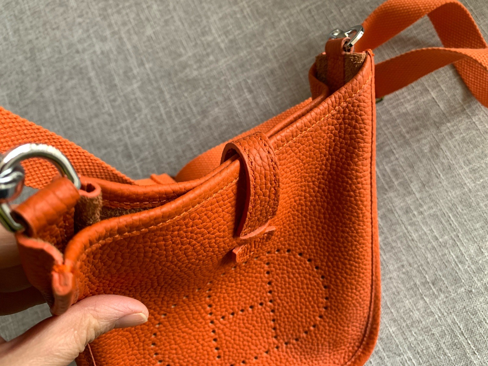 Hermes Shoulder Bag Evelyne Orange Leather Mini