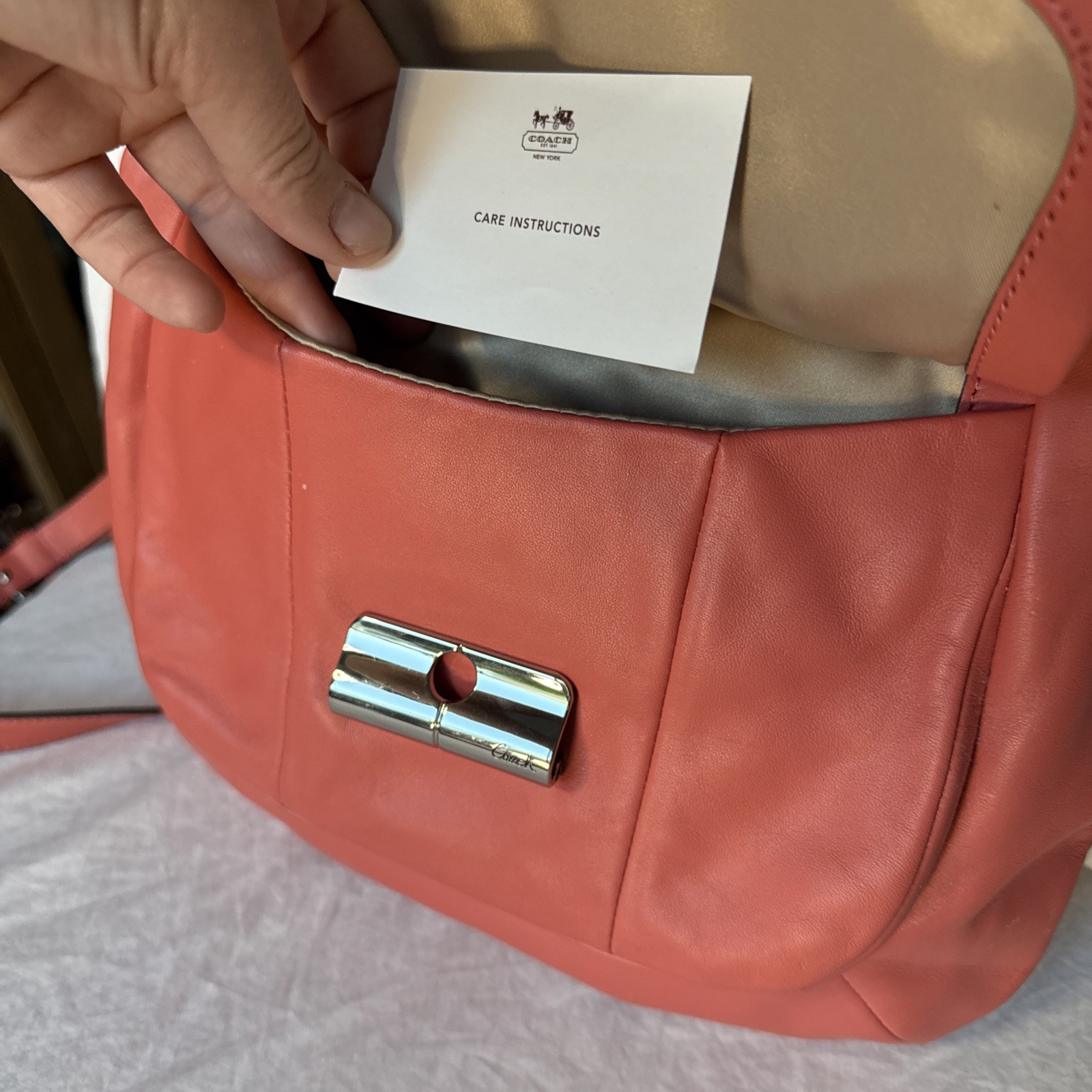 COACH Kristin Leather Hobo Shoulder Bag Coral Pink Rose F22306 NWOT – Pristine
