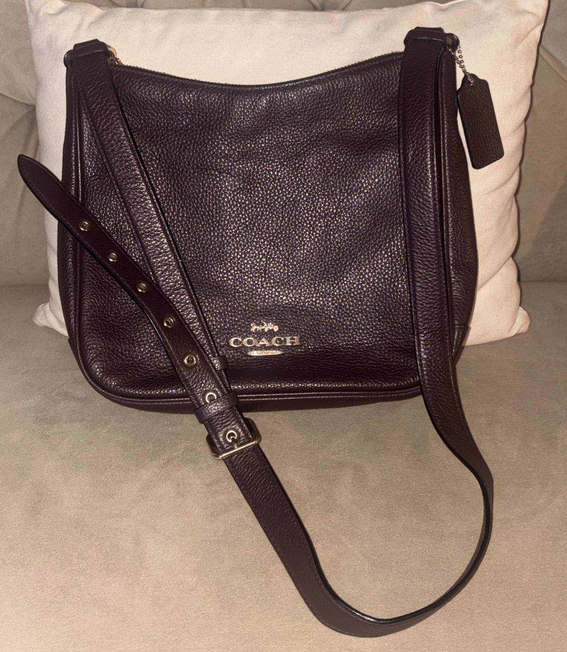 Coach C1648 Ellie File Bag In Brown/Black Refined Pebbled Leather Crossbody
