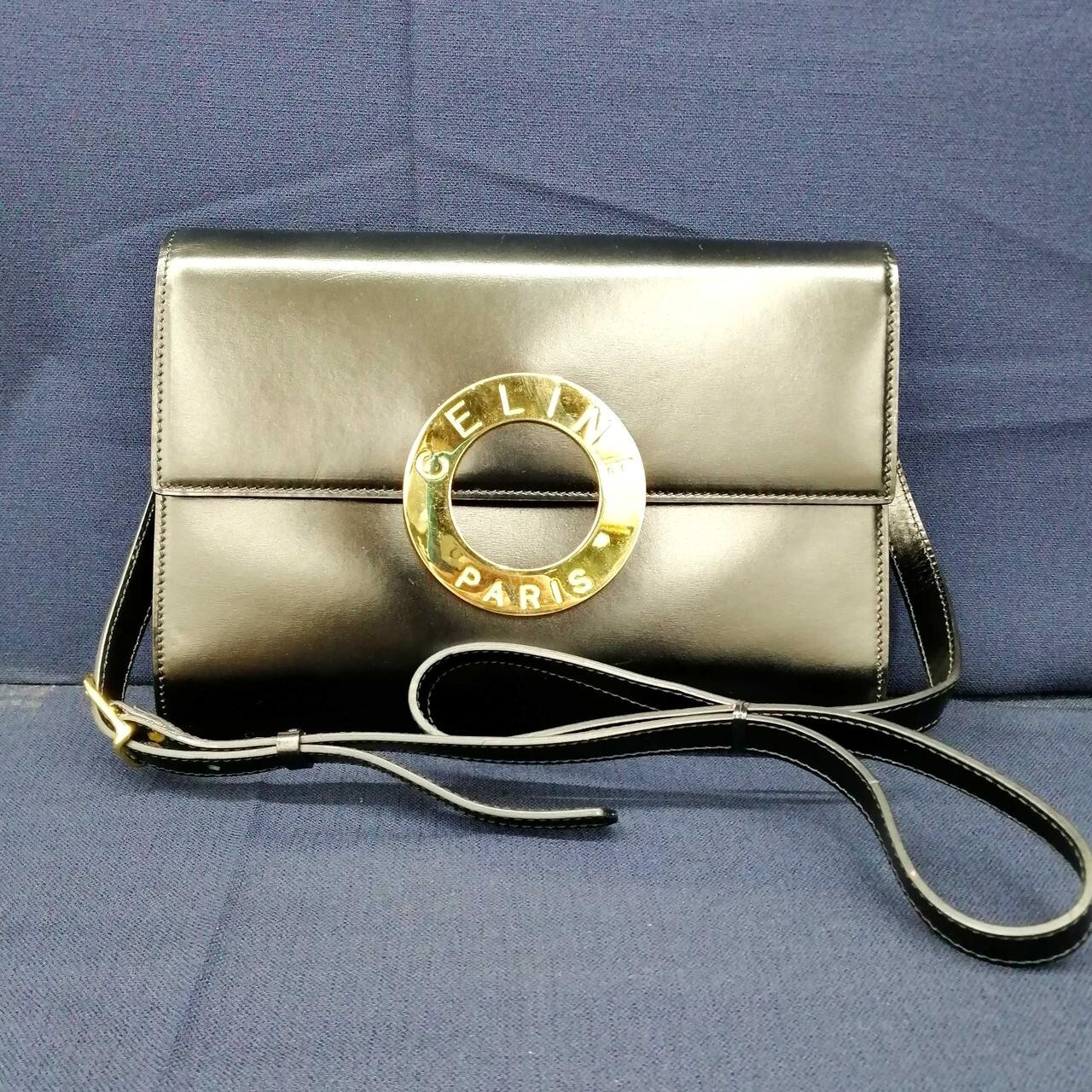 CELINE M14 Shoulder Bag Black Used 9.8×7.0×1.7 inch From Japan Authentic
