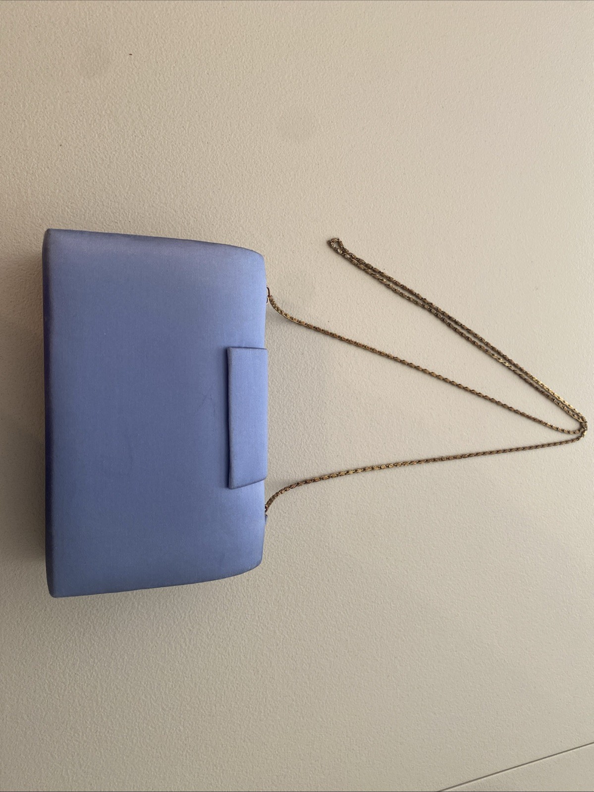 Stephanie Andrews Periwinkle Blue Shiny Evening Bag With Gold Tone Chain Strap