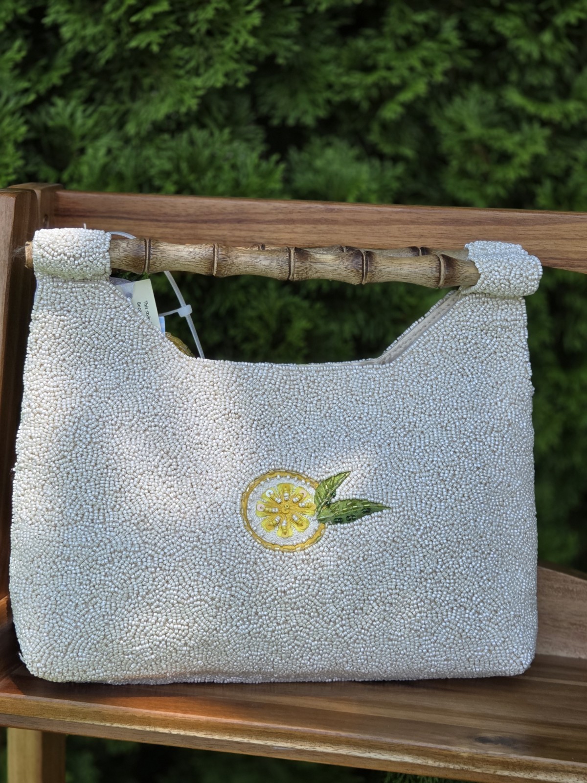 Viral, Handcrafted In India Beaded bag, Lemon Design w/ Bamboo free dust bag