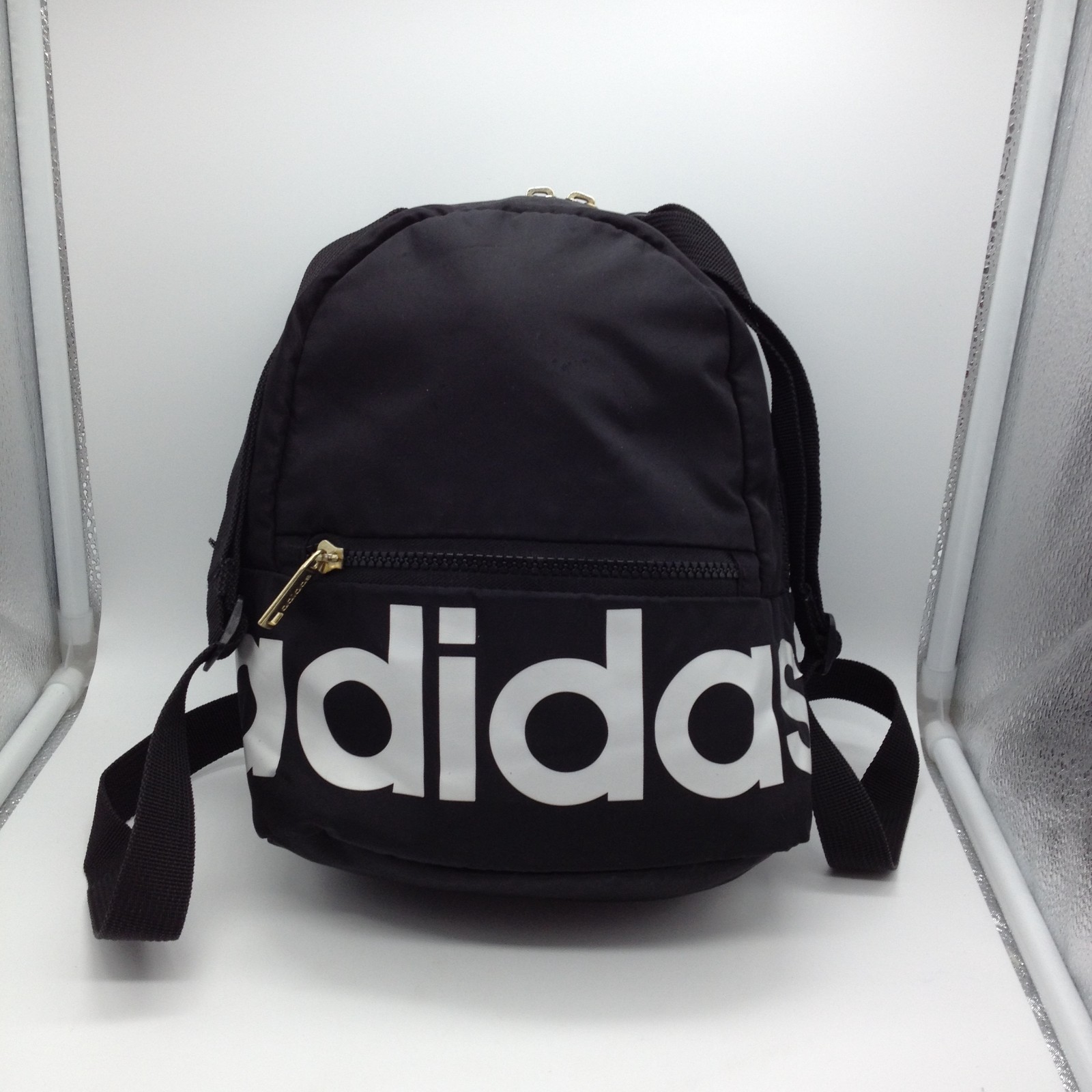 Adidas Small Mini Padded Back Lightweight Black White Logo Small Travel Backpack