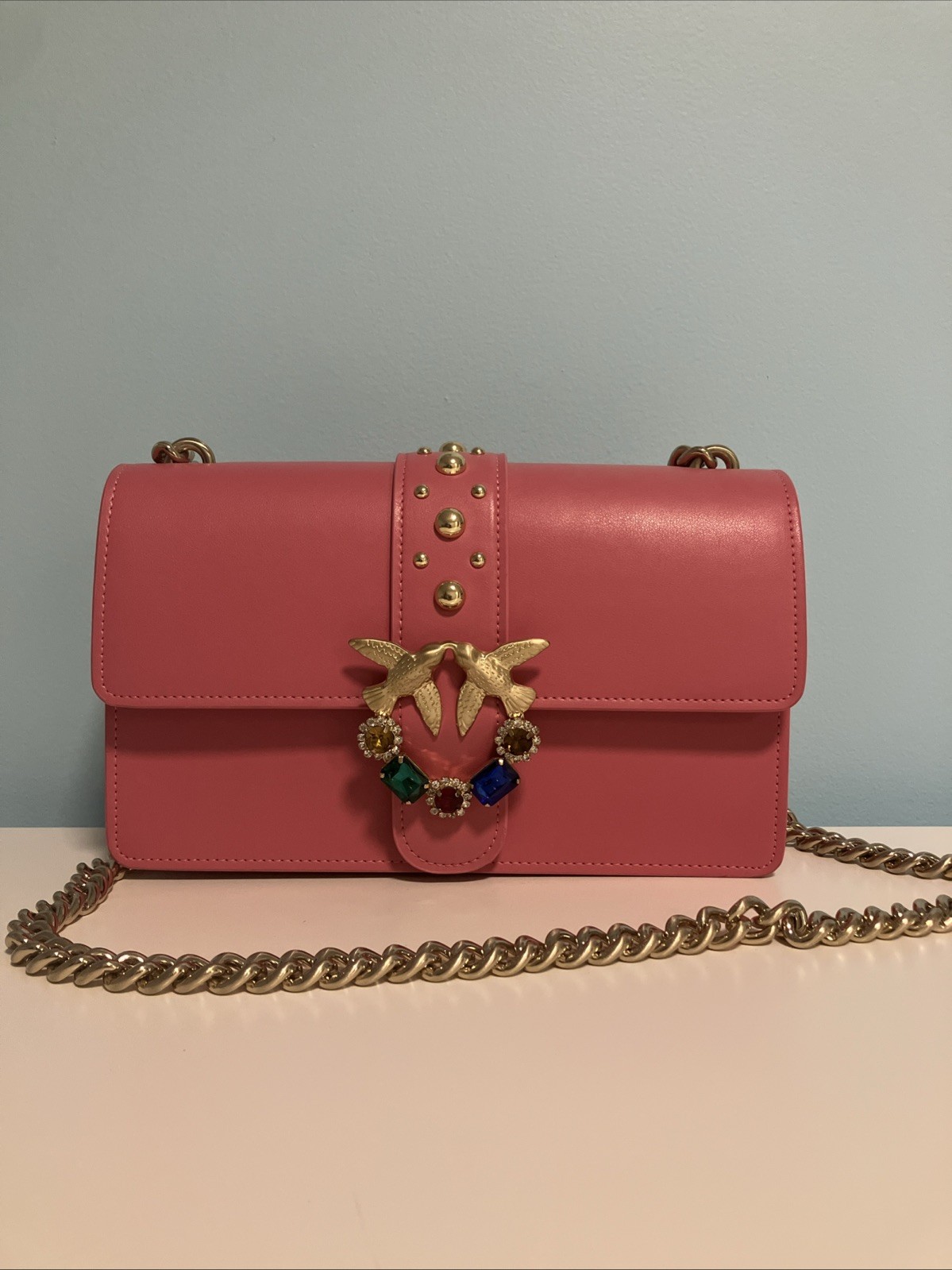 Pinko Love Bag Featuring The Love Birds Jewel Buckle Smooth Leather Designer Bag