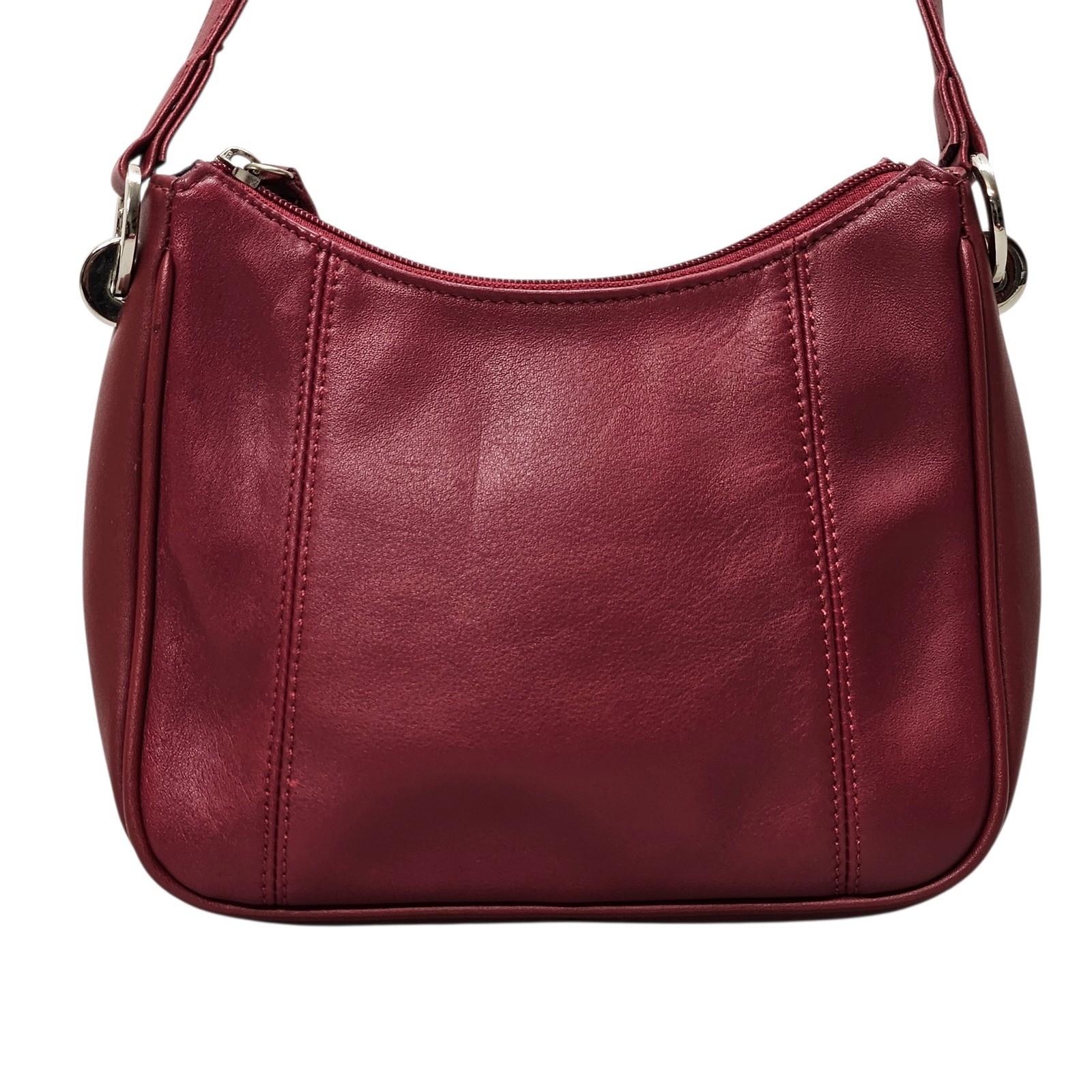 Worthington Burgundy Red Leather Small Shoulder Bag Zip Top Silver Hardware
