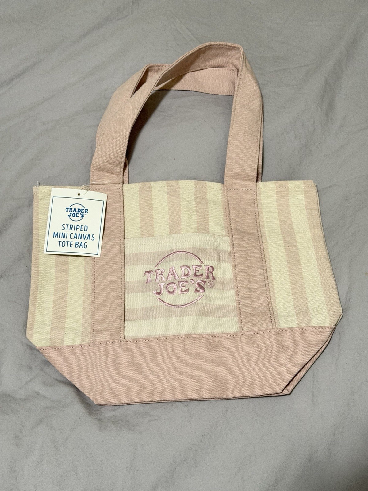 Trader Joe’s 2026 Pastel Striped Mini Canvas Tote Bag Pink NWT