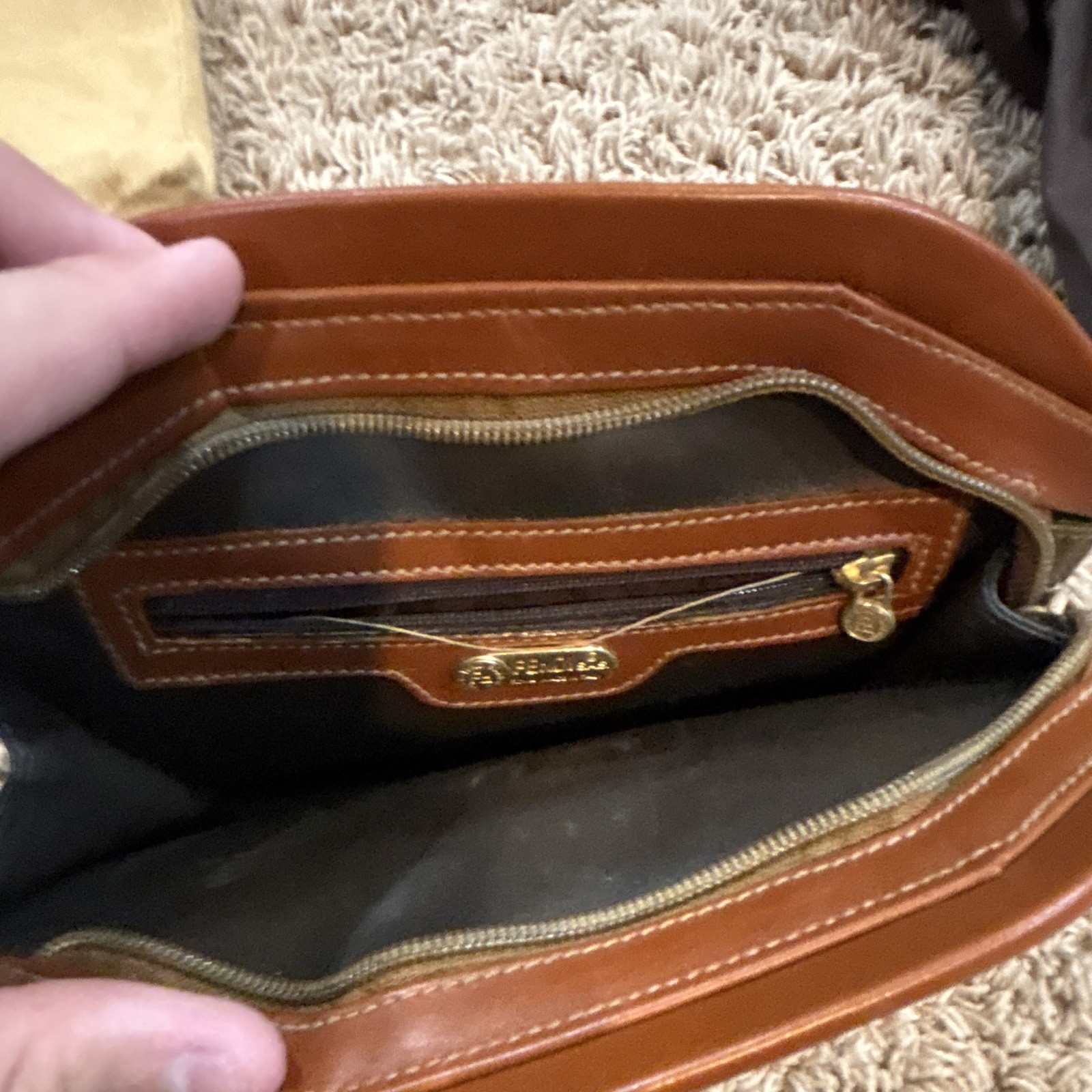 Striped Fendi Clutch Bag Authentic Leather With Dust Bag