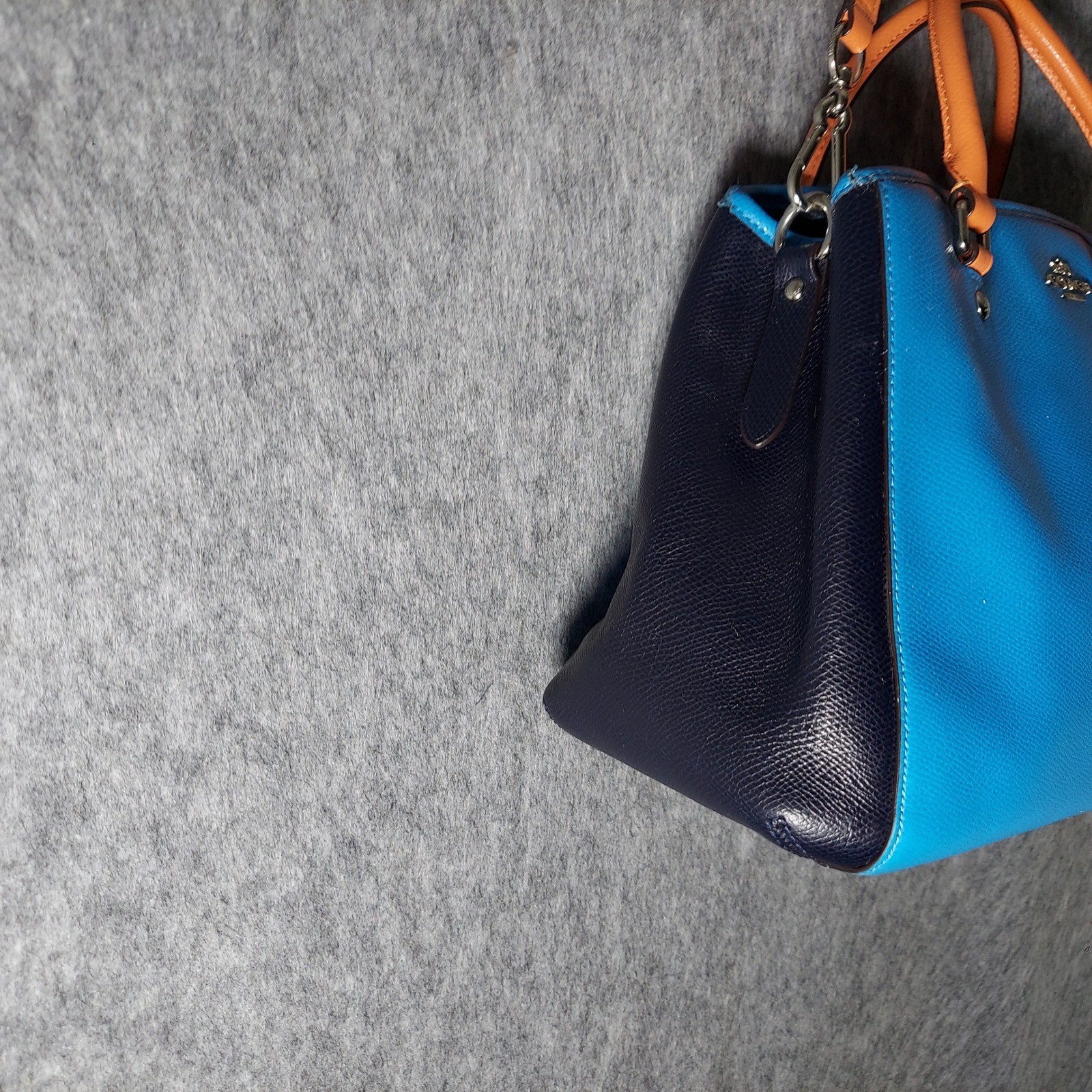 Coach Pebbled Leather Satchel Crossbody Bag Handbag Blue Orange Shoulder Purse