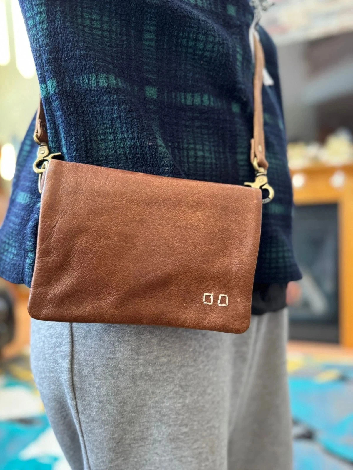 Women’s Wallet Wristlet Purse Crossbody Bag Brown Real Leather