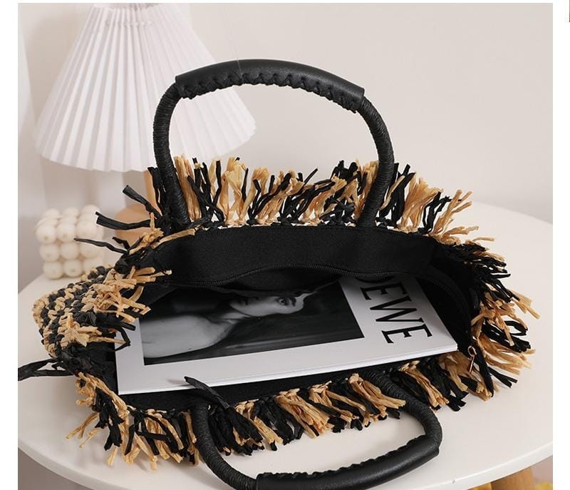 Woven Straw Tote Bag Tassel Beach Shoulder Handbag Large Summer Shopper Boho