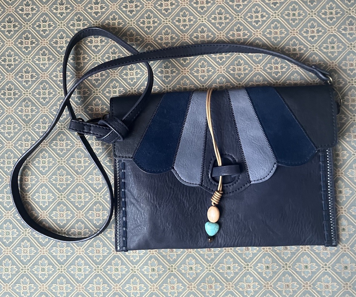 Steve Madden Women’s Zelda Patchwork Clutch Crossbody Bag Blue