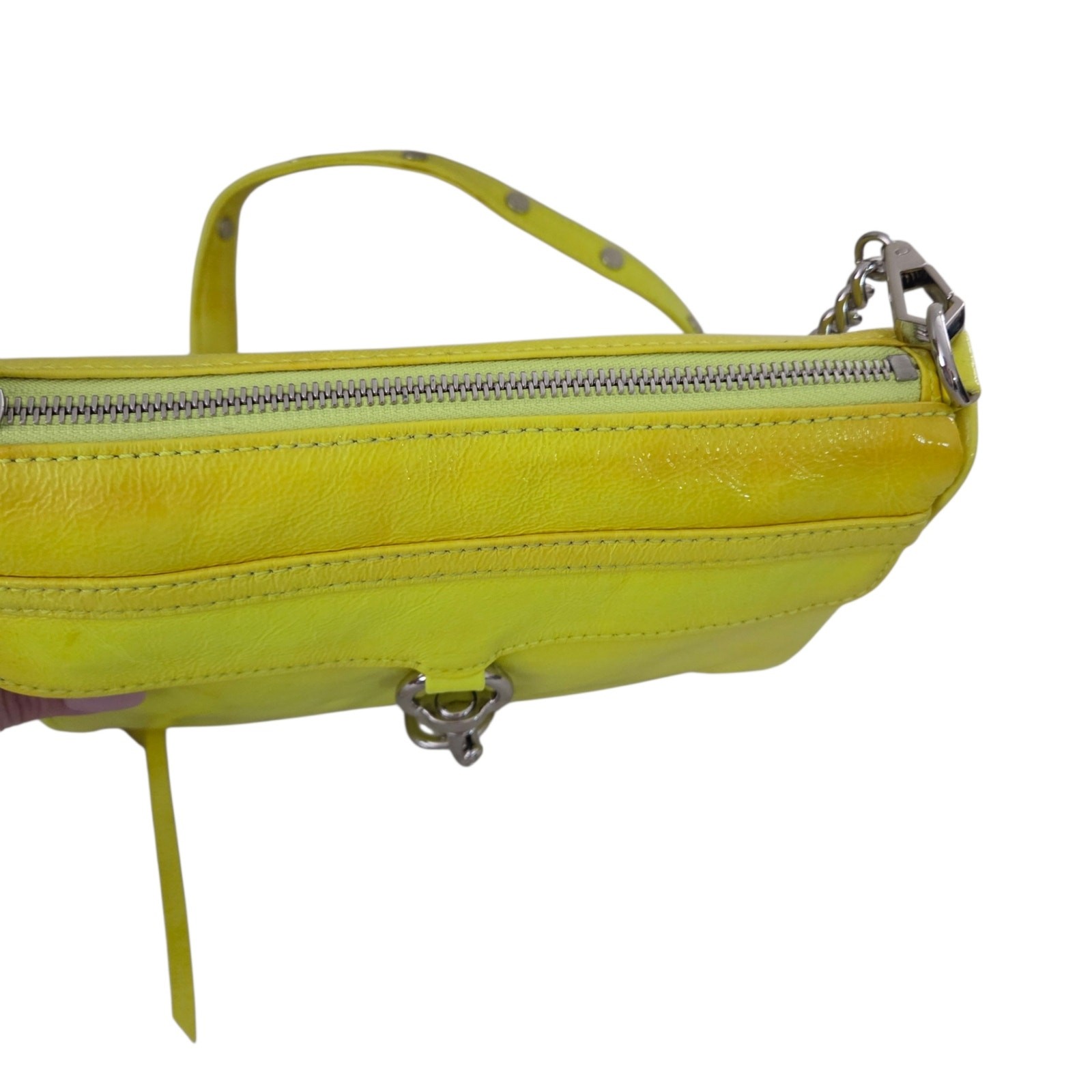 New with Flaws Rebecca Minkoff Chartreuse Mini Mac Patent Leather Crossbody Bag