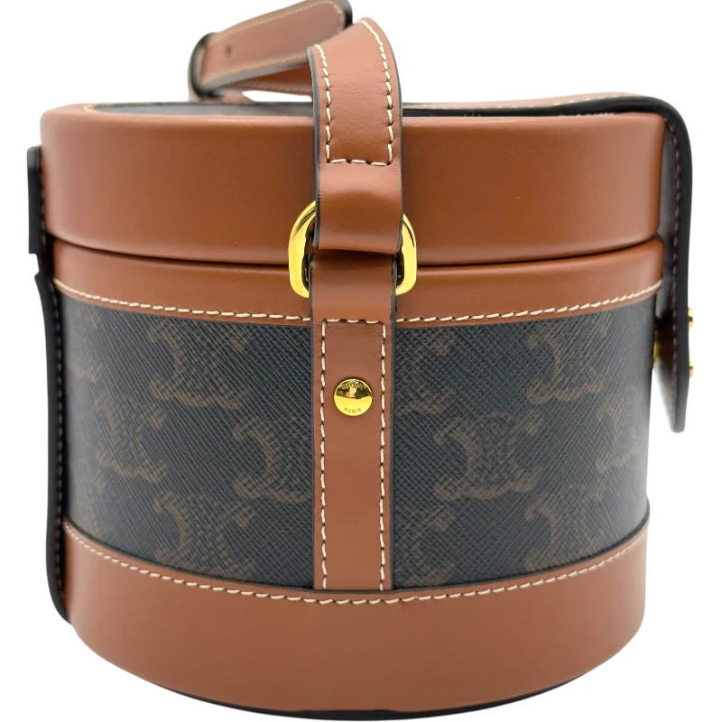 CELINE Triomphe Tumbal Medium Beige Canvas Shoulder Bag 195192 #OKB3279