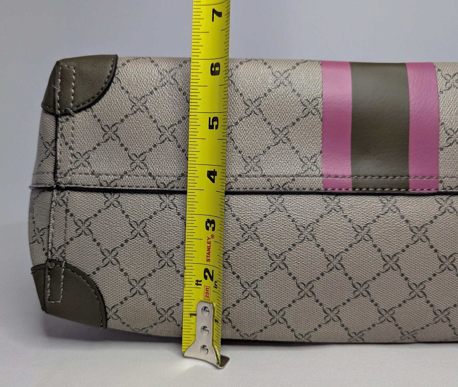 Nine West Tote Bag Featuring a Beige Geometric Print and Pink and Olive Accents
